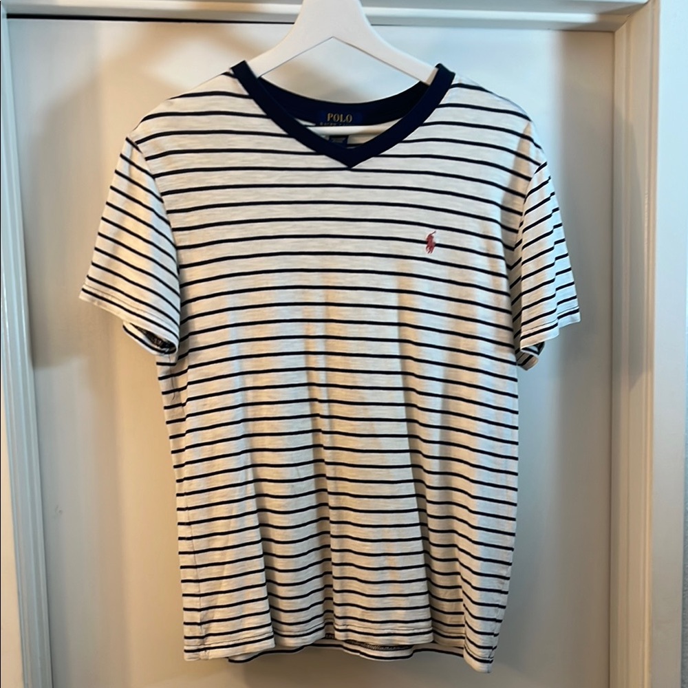 Polo by Ralph Lauren White and Blue Short Sleeve Tee